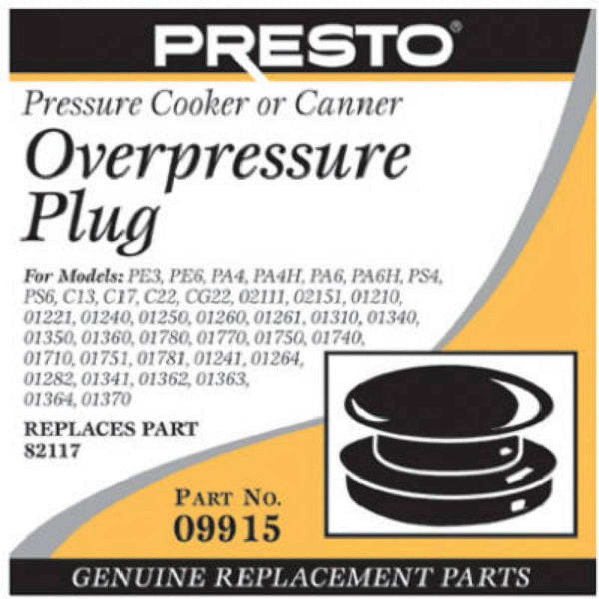 Presto 09915 Pressure Cooker/Canner Overpressure Plug, Neoprene