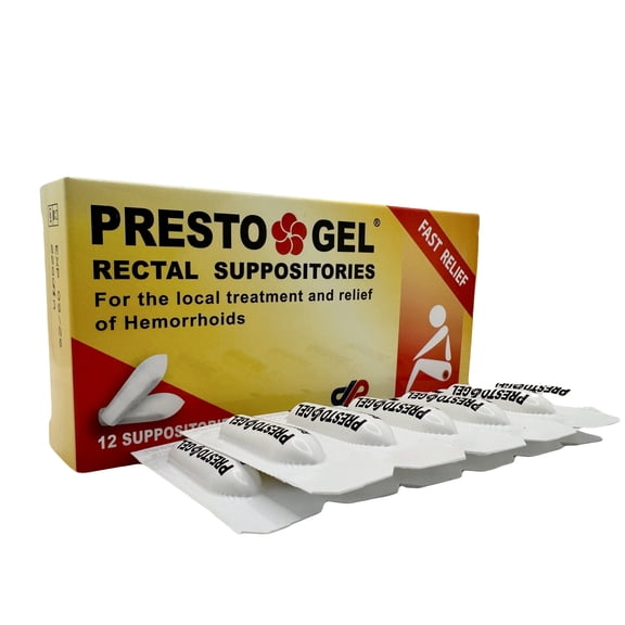 Presto - Natural Hemorrhoid Rectal Suppositories - Rapid Hemorrhoid Treatment Relief from Swelling, Burning Discomfort - Pack of 12