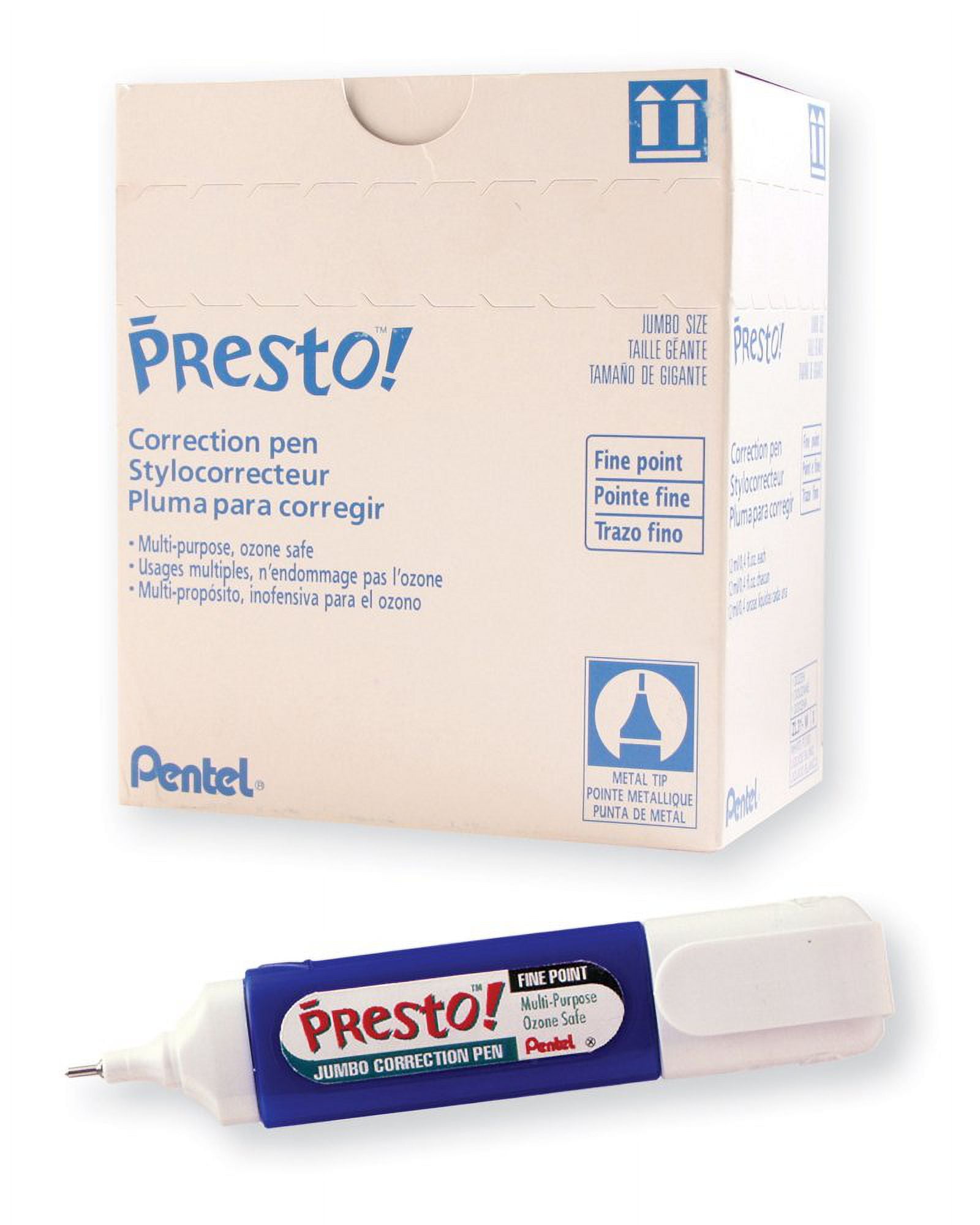 Presto! Jumbo Correction Pen Fine Point Metal Tip 12 ml/0.4 fl.oz., 12