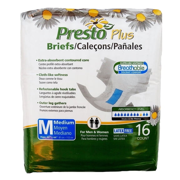 Presto Breathable Brief, Medium, 32 Inch -44 Inch, 16 Count