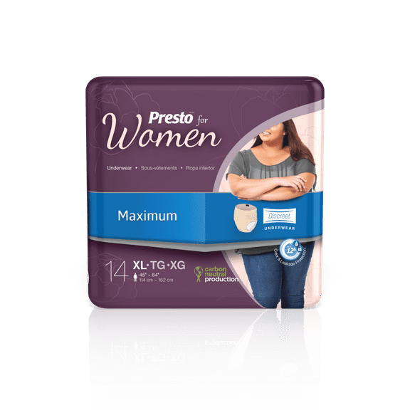 Presto Maximum Discreet Incontinence Underwear For Women  - Disposable, Odor Eliminator, X-Large - 14/Bag, 56/Case