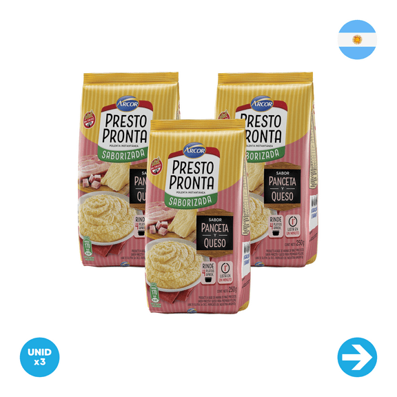 Presto Pronta - Instant Polenta With Bacon And Cheese Flavor - 250gr x3 Units