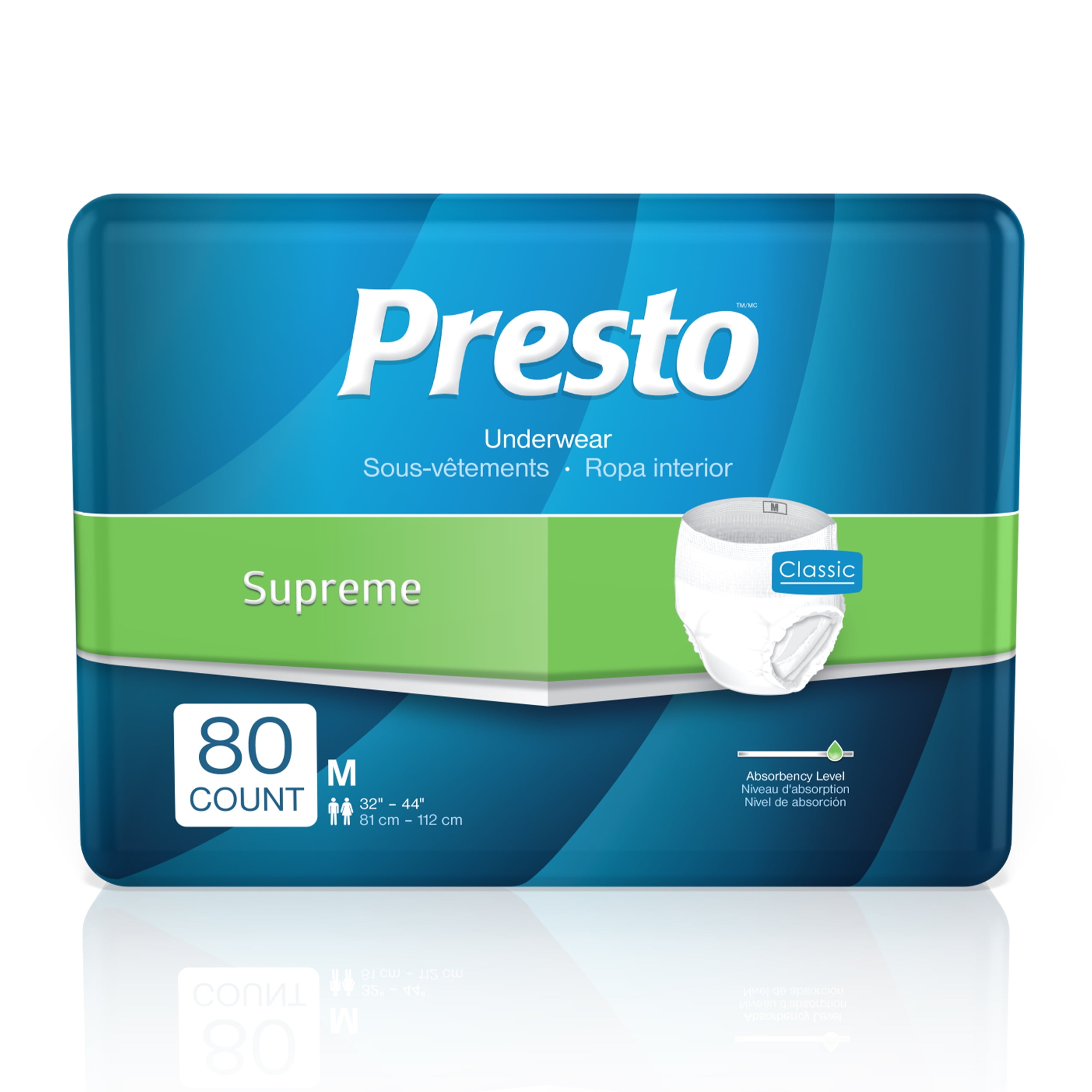 Presto Supreme Breathable Incontinence Underwear for Women and Men - Disposable, Odor Eliminator, Medium - 80 ct (4 Bags of 20)