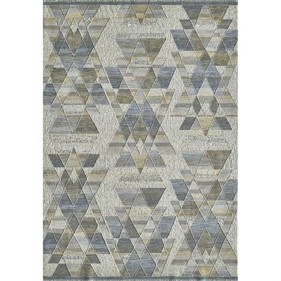 Preston 8103 Gold Blue Geo Area Rug, Size - 7'10" Round