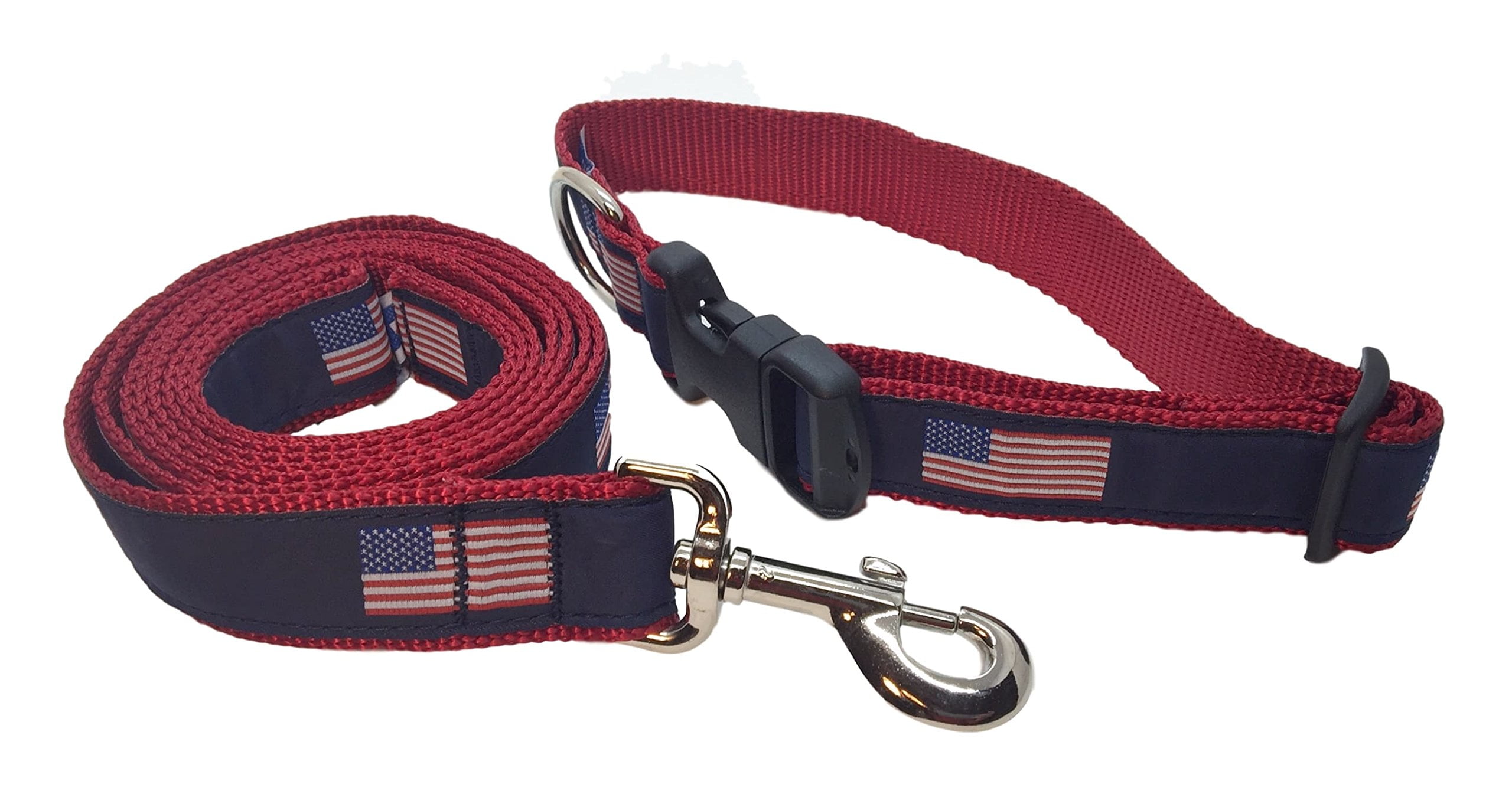 Preston American Flag Dog Collar and Leash Set - American Flag on Navy ...