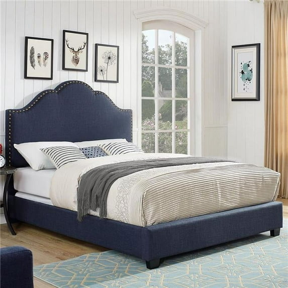 Preston Camelback Upholstered King Bedset, Navy Linen