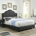 thumbnail image 1 of Preston Camelback Upholstered Queen Bedset In Charcoal Linen, 1 of 9