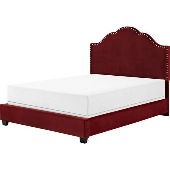 Preston Camelback Upholstered Queen Bedset In Merlot Microfiber