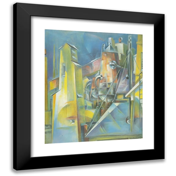 Preston Dickinson 12x14 Black Modern Framed Museum Art Print Titled - Factory (circa 1920)