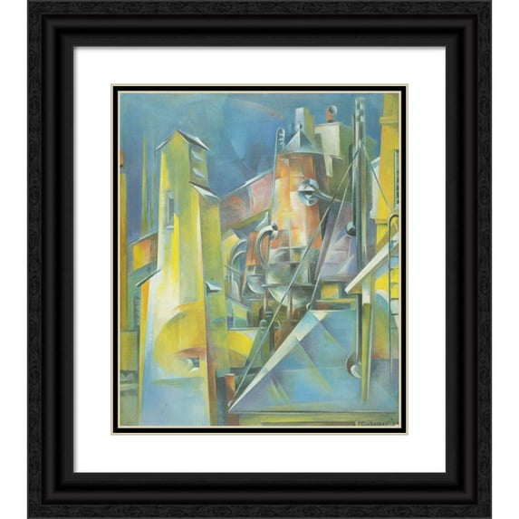 Preston Dickinson 15x17 Black Ornate Wood Framed Double Matted Museum Art Print Titled - Factory (circa 1920)