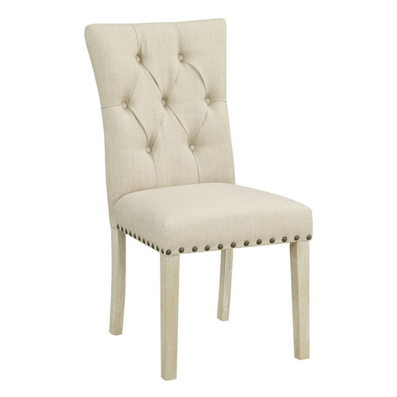 Preston Dining Chair with Antique Bronze Nailheads in Burlap Tan Fabric