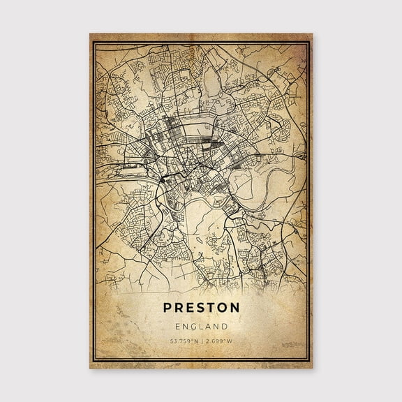 Preston England Map Art Print: Modern Vintage Cityscapefor Living Room Bedroom Office Farmhouse Neutral Home Artwork Ready to Hang 8x12 inch
