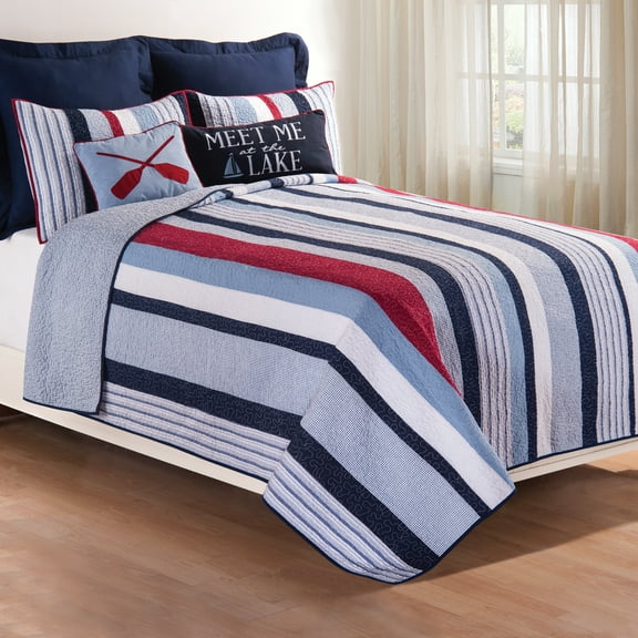 Preston Striped King 100% Cotton Bedspread Coverlet Quilt