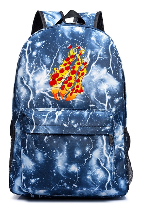 Preston Playz Blue Backpack with Galaxy Lightning Style, Starry Night Theme Anime Daypack with Laptop Pocket