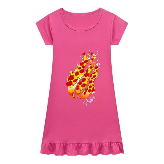 Preston Playz Children Flame Sleep Dress – Girls Nightgown with Ruffles – Comfortable Cartoon Pajamas