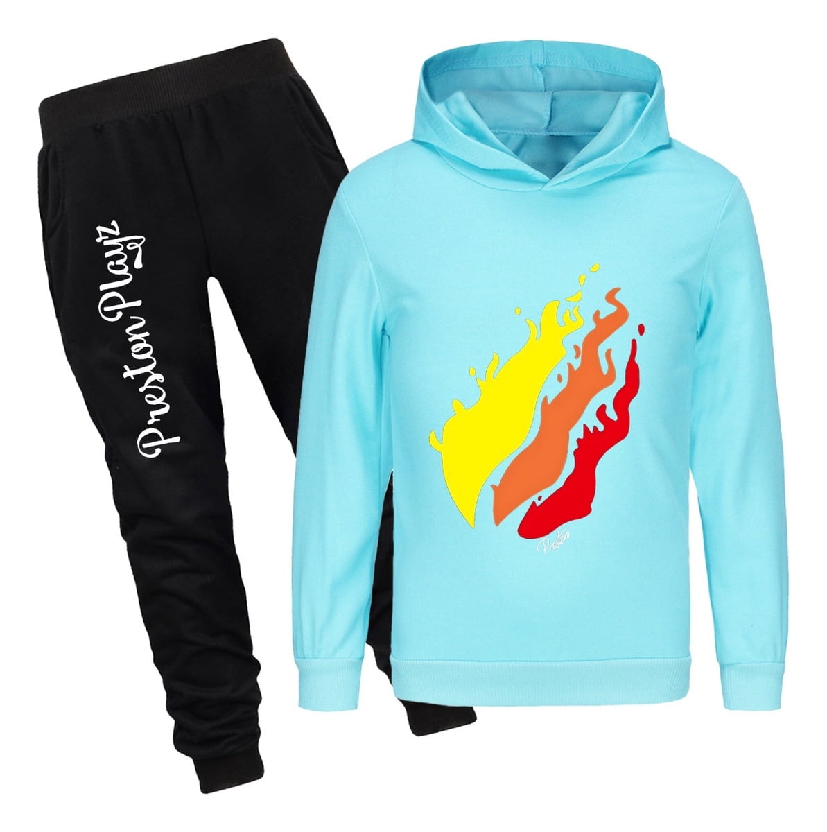 Preston Playz Kids Hoodie and Pants Set Boys Girls 2 Piece Flame Preston Playz Kids Hoodie and Pants Set Boys Girls 2 Piece Flame