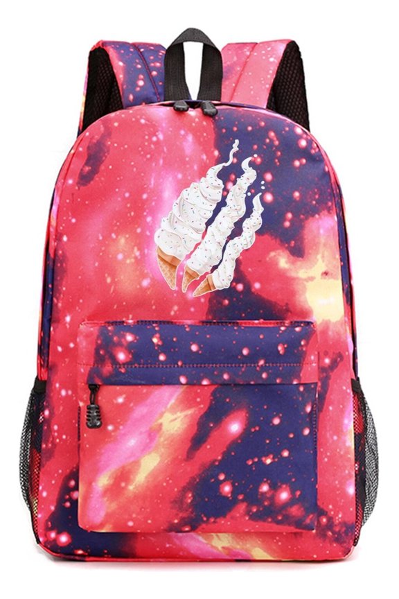 Preston Playz Red Backpack with Nebula Space and Galaxy Burst Design, Lightweight Anime Daypack for School and Work