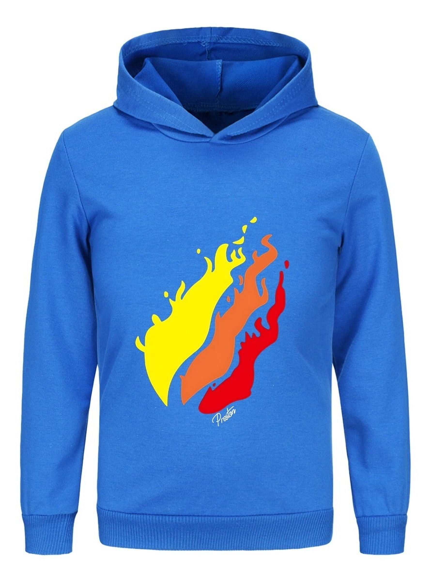 Preston Playz Style Kids Flame Hoodie – Lightweight Pullover Sweatshirt with Fire Print for Boys and Girls Casual Wear