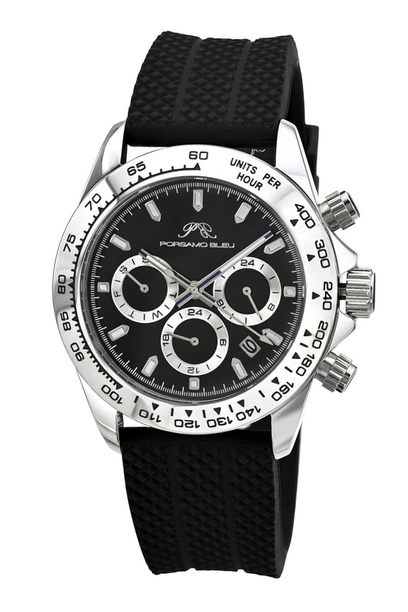 Preston Silicone Silver Tone & Black Men's Multifunction Watch 1037APRR