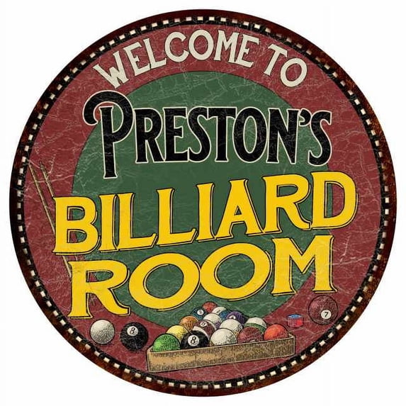 Preston's Billiard Room 12" Round Metal Sign Kitchen Wall Décor 200120033428