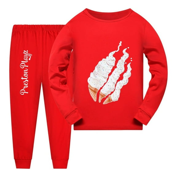PrestonPlayz 2-Piece Flame Pajama Set – Long Sleeve Top and Joggers, Gaming Outfit for Boys Girls, Youth Sizes 3-14