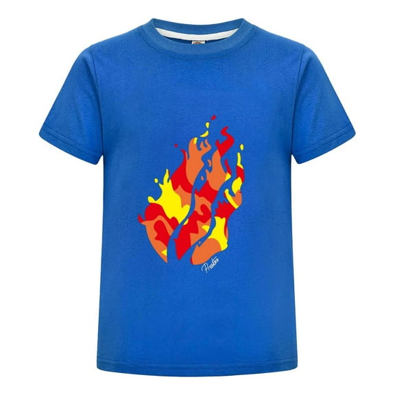 PrestonPlayz Classic Fire Flame Kids T-Shirt Boys Girls Red Yellow Orange Graphic Tee Casual Cotton Short Sleeve Gamer Top Birthday Gift