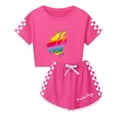 thumbnail image 1 of PrestonPlayz Crop Top and Shorts for Girls – Flame and Checkerboard Print Summer Set Game Style Outfit for Kids, 1 of 4