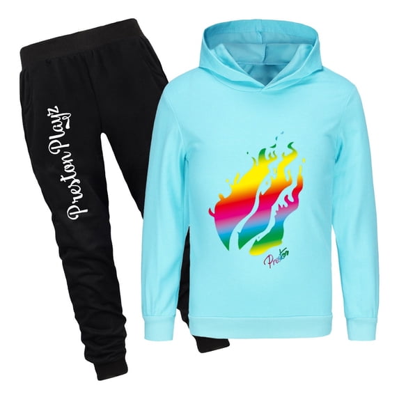 PrestonPlayz Flame Hoodie & Jogger Pants Set Boys Girls Game Outfit 2pc Tracksuit Gift Clothing for Kids