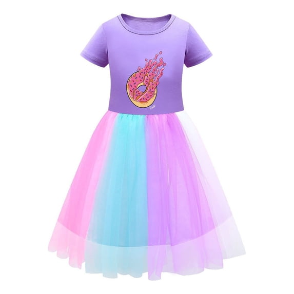 PrestonPlayz Game Dress for Girls – Fun Flame with Rainbow Tulle – Casual Summer Party Outfit for Creative Kids