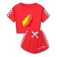 thumbnail image 1 of PrestonPlayz Girls Flame Crop Top and Shorts Set – 2 Piece Game Outfit with Checkerboard Trim Summer Activewear for Kids and Teens, 1 of 4