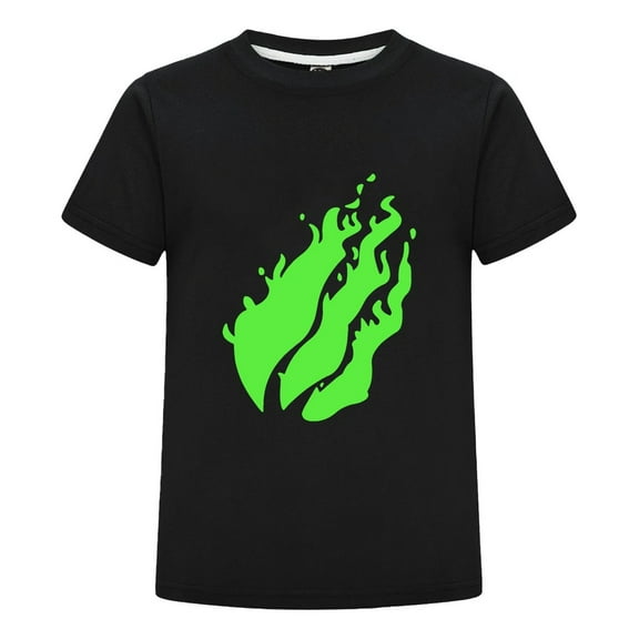 PrestonPlayz Green Slime Flame Kids T-Shirt Boys Girls Bright Neon Fire Logo Graphic Tee Casual Short Sleeve Gamer Cotton Shirt Gift