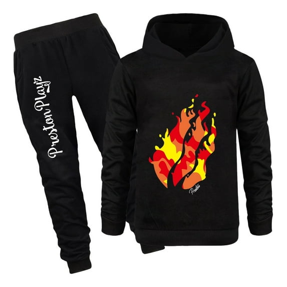 PrestonPlayz Kids Outfit Flame Hoodie and Jogger Pants Set Game Pullover Sweatshirt Clothing for Boys Girls