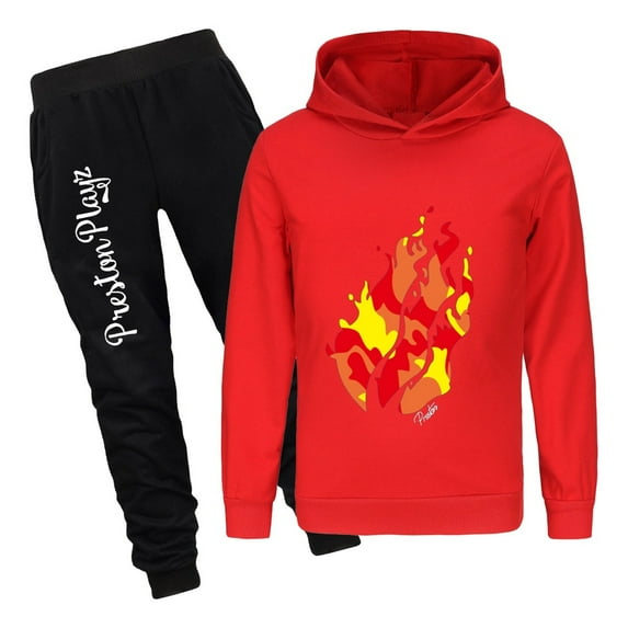 PrestonPlayz Kids Outfit Flame Hoodie and Jogger Pants Set Game Pullover Sweatshirt Clothing for Boys Girls