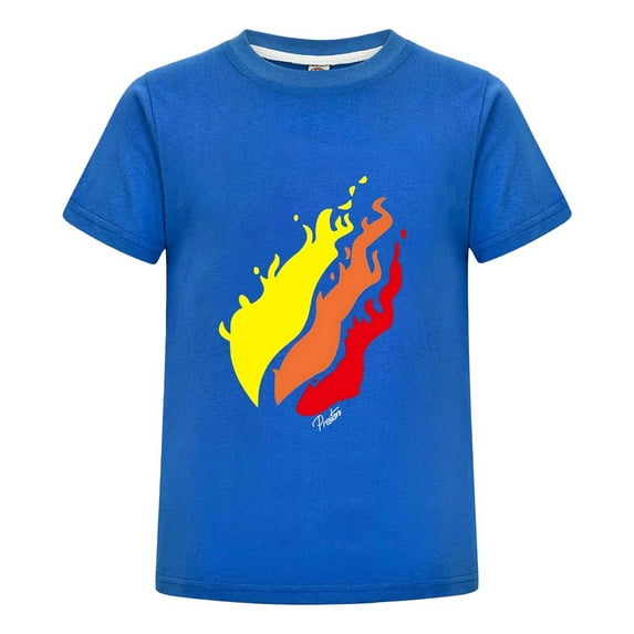 PrestonPlayz Kids T-Shirt Boys Girls Flame Logo Tee Yellow Orange Red Fire Graphic Cotton Top Casual Short Sleeve Gamer Shirt Birthday Gift