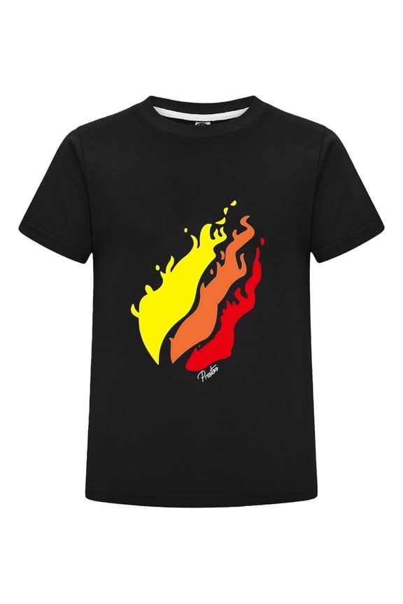 PrestonPlayz Kids T-Shirt Boys Girls Flame Logo Tee Yellow Orange Red Fire Graphic Cotton Top Casual Short Sleeve Gamer Shirt Birthday Gift