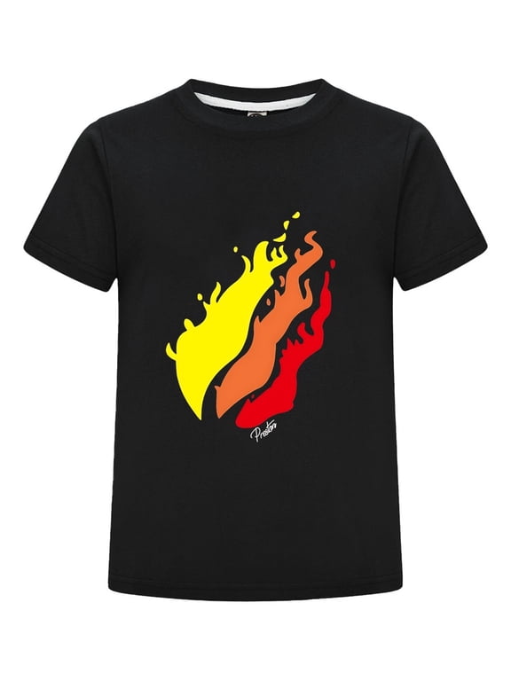PrestonPlayz Kids T-Shirt Boys Girls Flame Logo Tee Yellow Orange Red Fire Graphic Cotton Top Casual Short Sleeve Gamer Shirt Birthday Gift