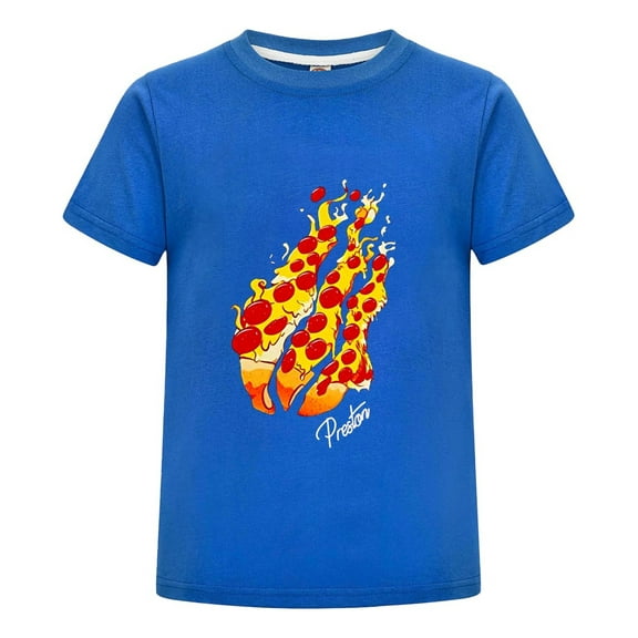 PrestonPlayz Pizza Flame T-Shirt for Kids Boys Girls Funny Gamer Graphic Tee Casual Short Sleeve Cotton Top Birthday Gift Gaming Merch