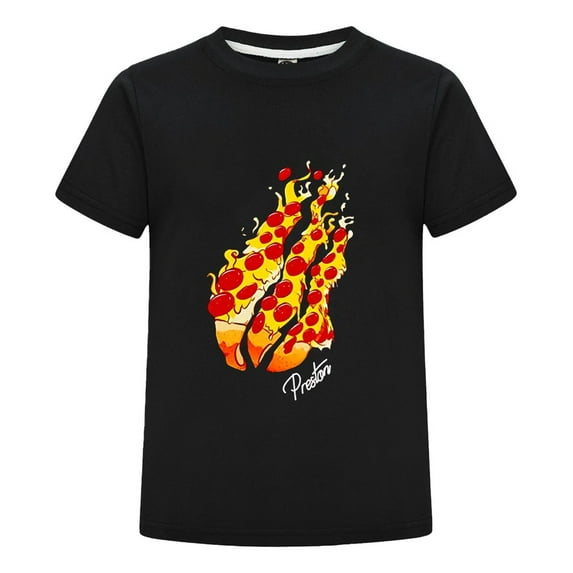 PrestonPlayz Pizza Flame T-Shirt for Kids Boys Girls Funny Gamer Graphic Tee Casual Short Sleeve Cotton Top Birthday Gift Gaming Merch