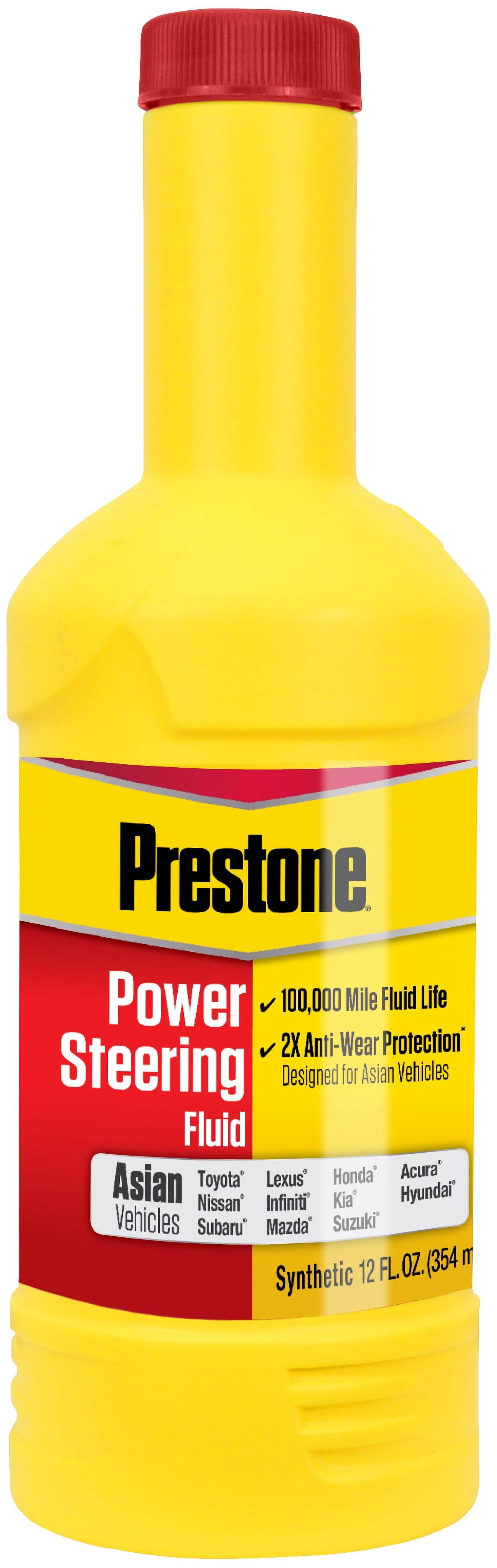 Prestone Asian Vehicles Full Synthetic Power Steering Fluid for Cars and Trucks - 12 oz - 100,000 Miles