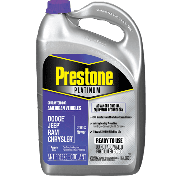 Prestone Platinum American Purple Antifreeze & Coolant Prediluted 50/50 1 Gallon, use with Dodge, Jeep, Ram and Chrysler Vehicles - 2000 and newer.