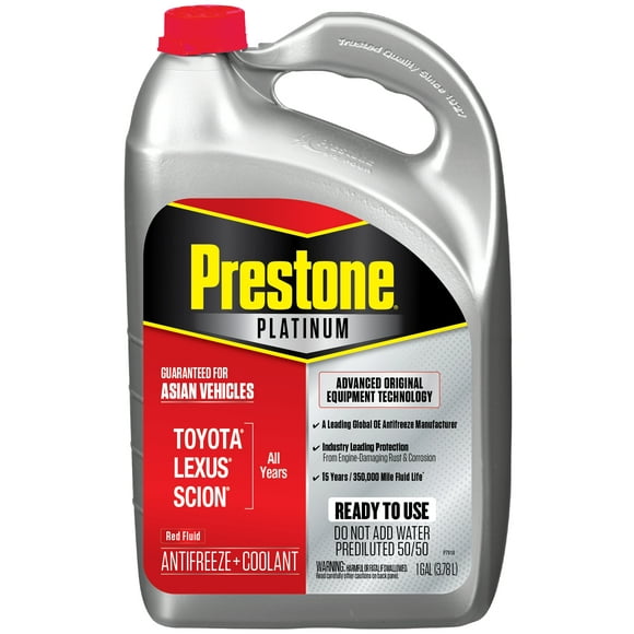 Prestone Platinum Asian Red Antifreeze & Coolant Prediluted 50/50, use with Toyota, Lexus and Scion, 1 Gallon.