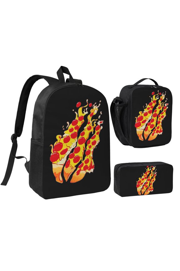 Prestonplayz Pizza 3 Piece Backpack Set With Lunch Bag Pencil Case , High Capacity Bookbag With Lunch Box Pen Box Workplace Travel
