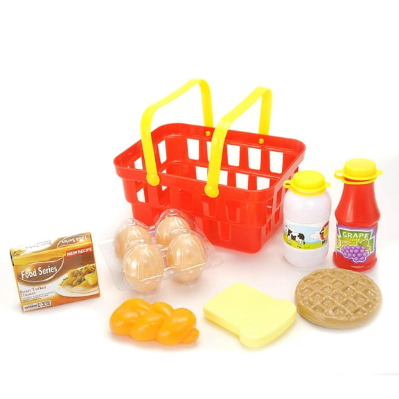 Pretend Breakfast & Lunch Play Food Set with Basket for Kids - 10 Piece Set Toy for 4 year old