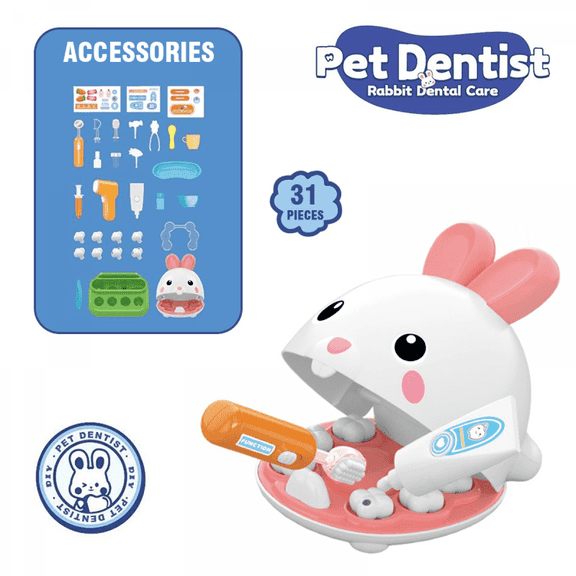 Dentist Play Set for Girls Toys, 31 Pieces Doctor Kit Pretend Play Set with Dental Accessories for Kids Age 3 4 5 Birthday Gifts