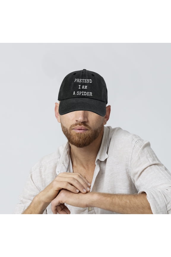 Pretend I'm A Spider Washed Baseball Cap Distressed Denim Cotton Dad Hat Adjustable Polo Trucker Unisex Style Hat Black