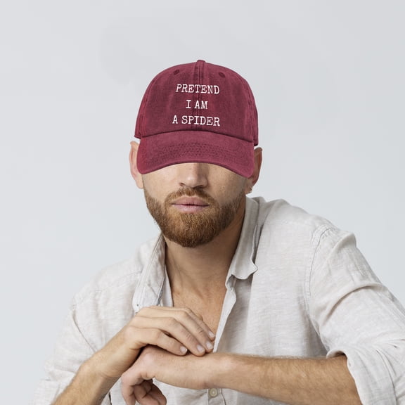 Pretend I'm A Spider Washed Baseball Cap Distressed Denim Cotton Dad Hat Adjustable Polo Trucker Unisex Style Hat Wine Red