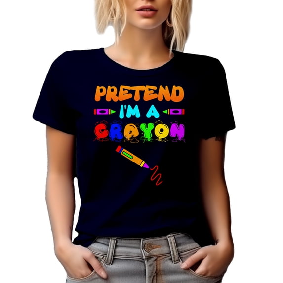 Pretend I'm a Crayon, Witty Costume Party Joke, Navy Blue T-Shirt, Small