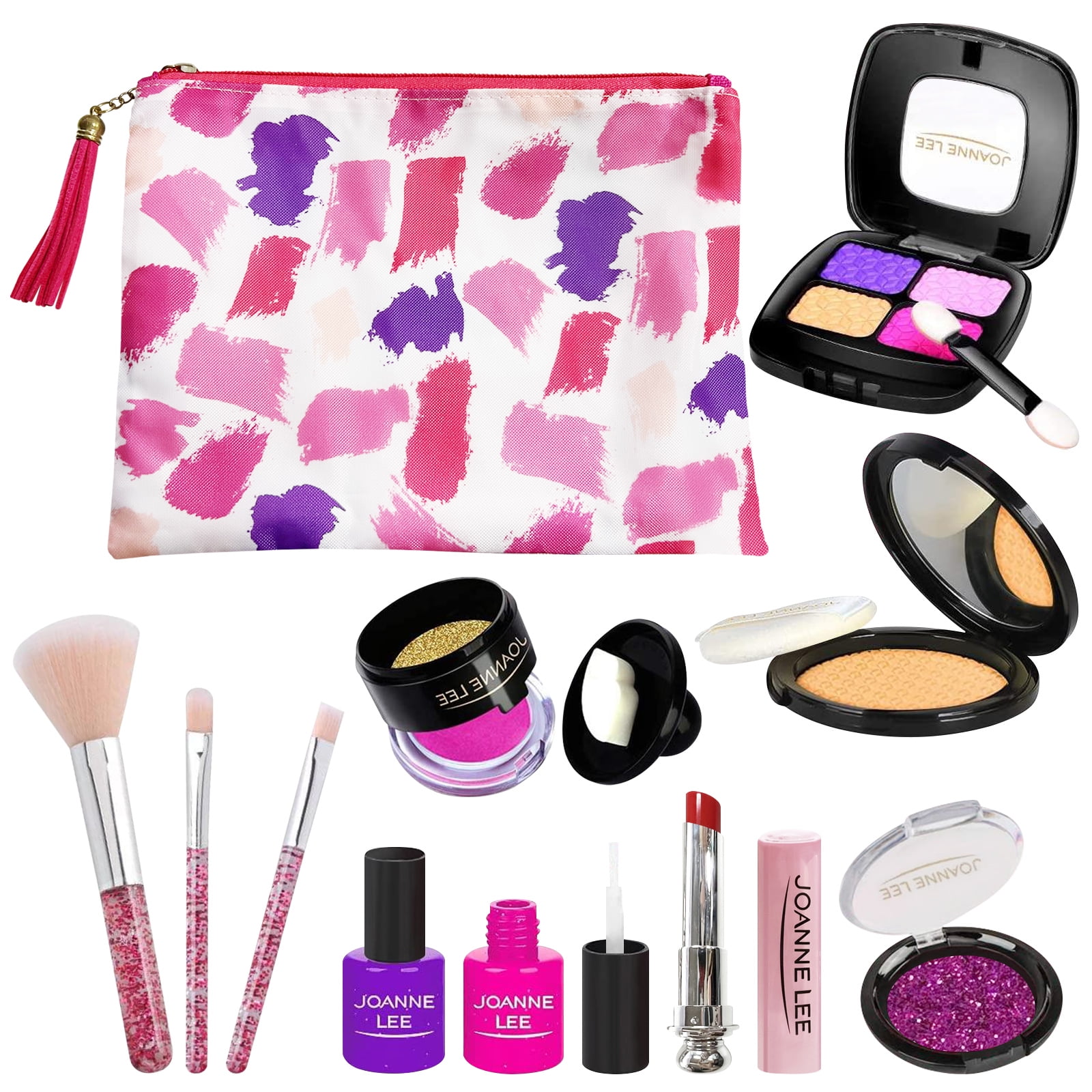 Pretend Makeup Kit for Girls, 11 Pcs Fake Makeup Set with Cosmetic Bag