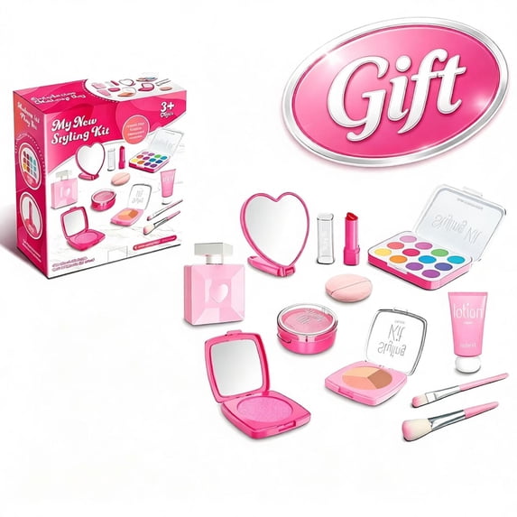 Pretend Makeup Kit for Girls, Kids Beauty Dress Up Role Play Toy Set, Top Christmas Birthday Holiday Gift, Creative Imagination Educational Toy for Toddler Little Kids Ages 3+
