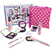 GLUAAE Pretend Makeup Kit Toys for 3+ Year Old Girls, First Make up Set for Little Princess Play Dress up, Kids Cosmetic, Best Birthday Gift for Toddler-with Polka Dot Bag (Not Real Makeup)